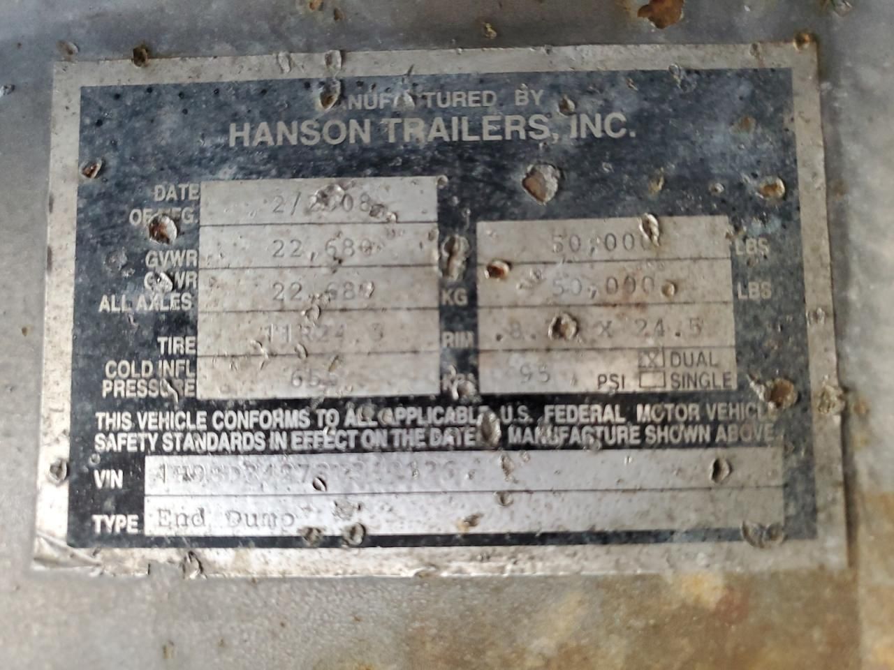 2006 Hanson End Dump Trailer