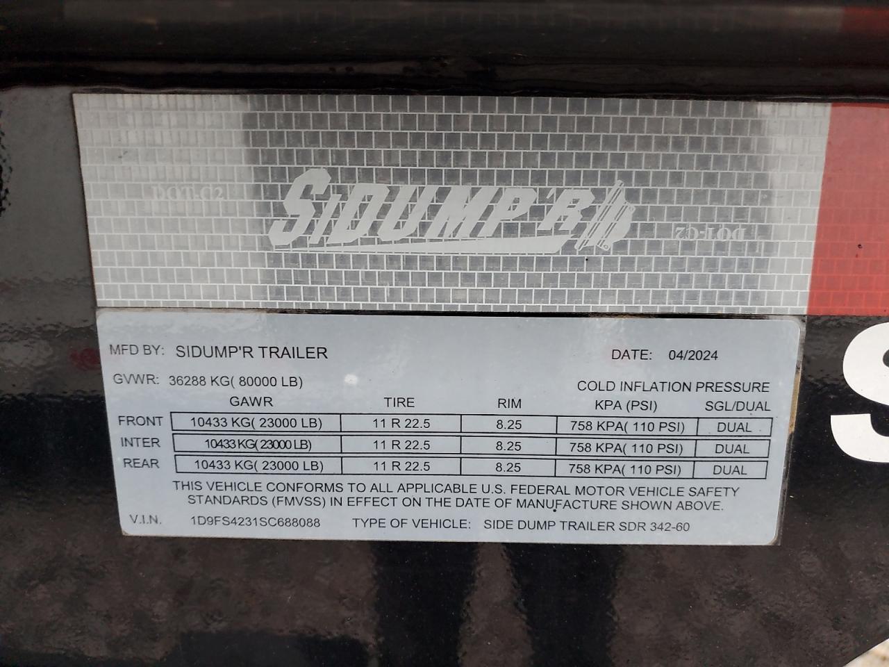 2025 Sidumpr SDR 342-60 Side Dump Trailer