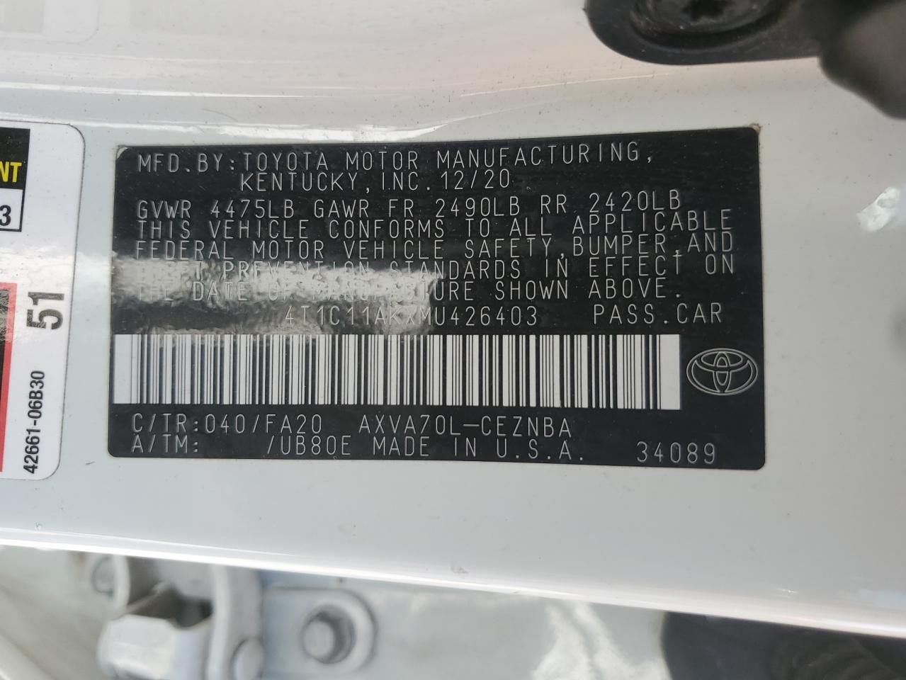 2021 Toyota Camry le