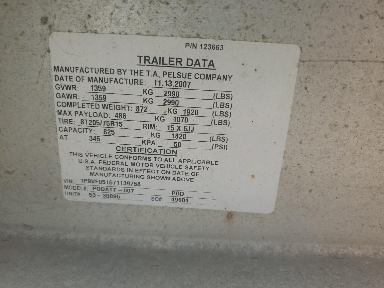 2007 Pelsue UE PODATT-007 Fiber Optic Splicing Trailer