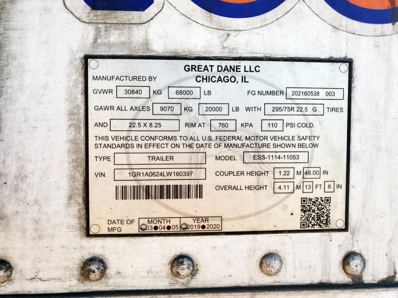 2020 Great Dane ESS-1114-11053 Refrigerated Van Trailer