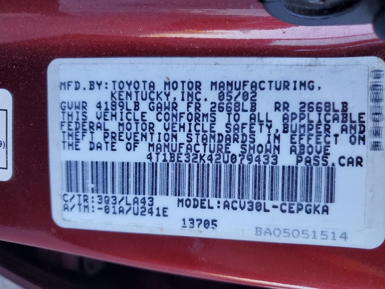 2002 Toyota Camry le