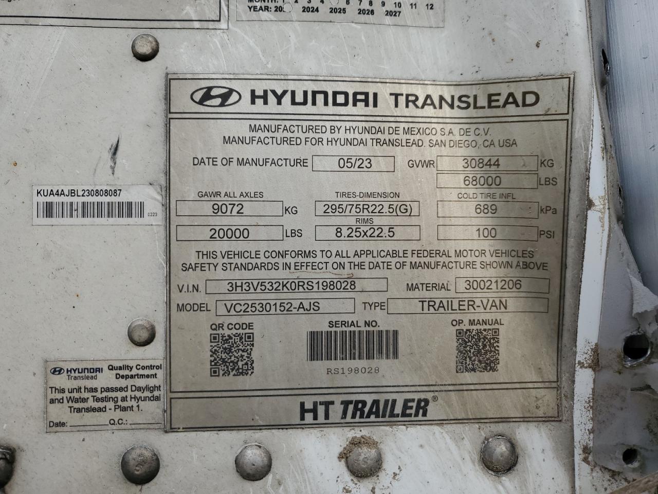 2024 Hyundai Translead VC2530152-AJS DRY Van Trailer