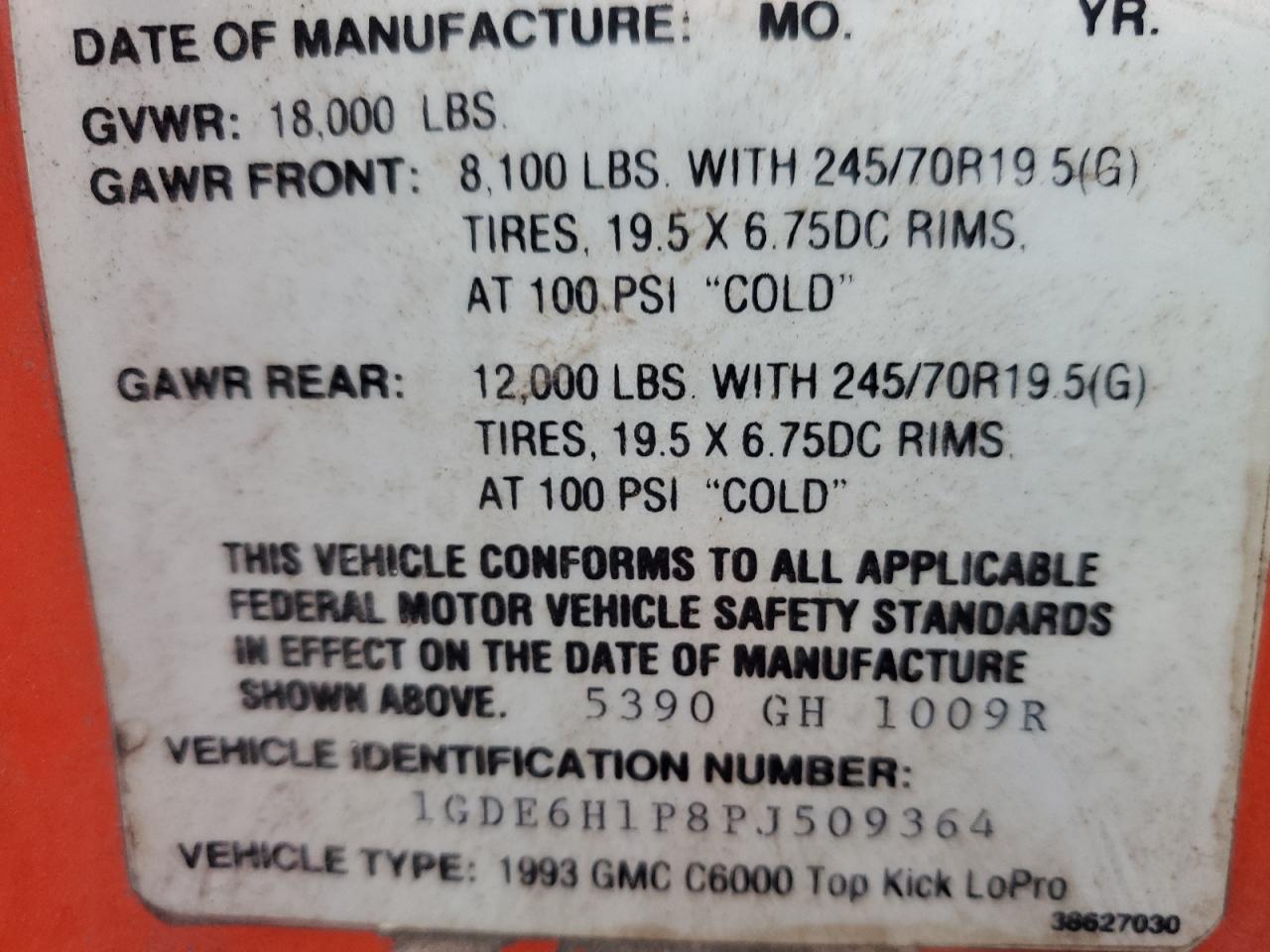 1993 GMC C6000 BOX Truck
