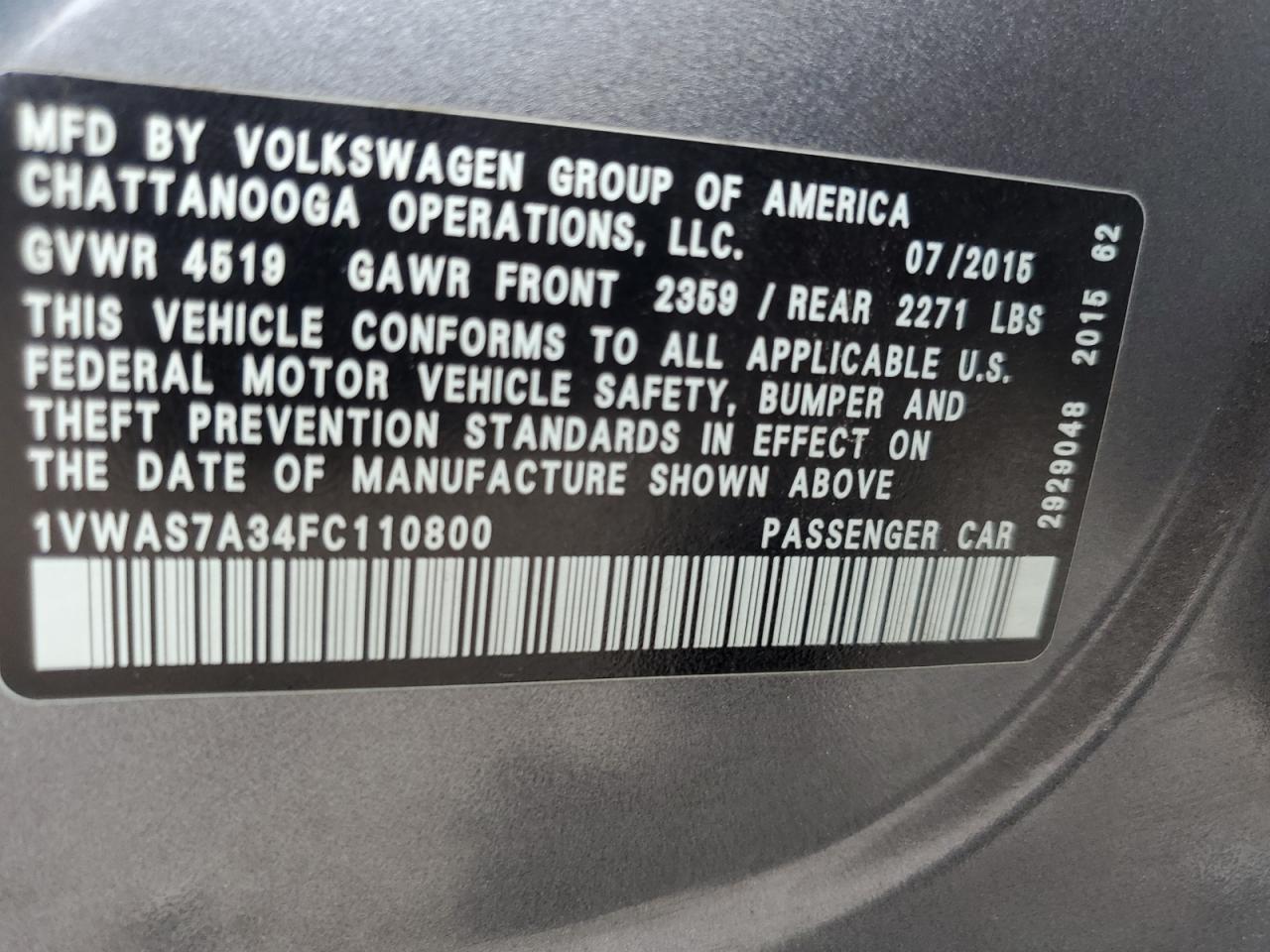 2015 Volkswagen Passat s