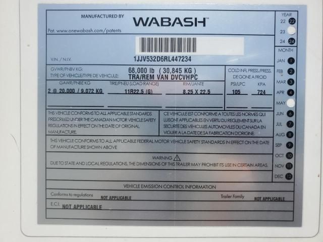 2024 Wabash Dvcvhpc DRY Van Trailer