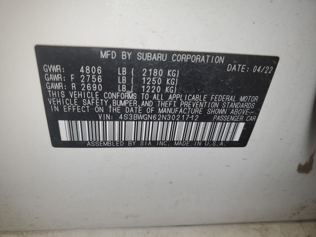 2022 Subaru Legacy Limited xt