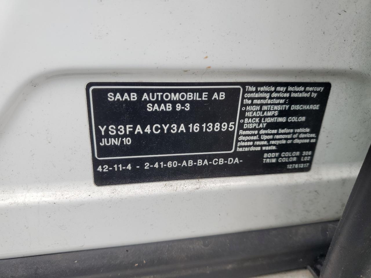 2010 Saab 9-3 2.0t