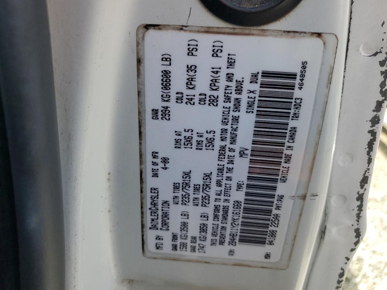 2000 Dodge RAM Van B1500