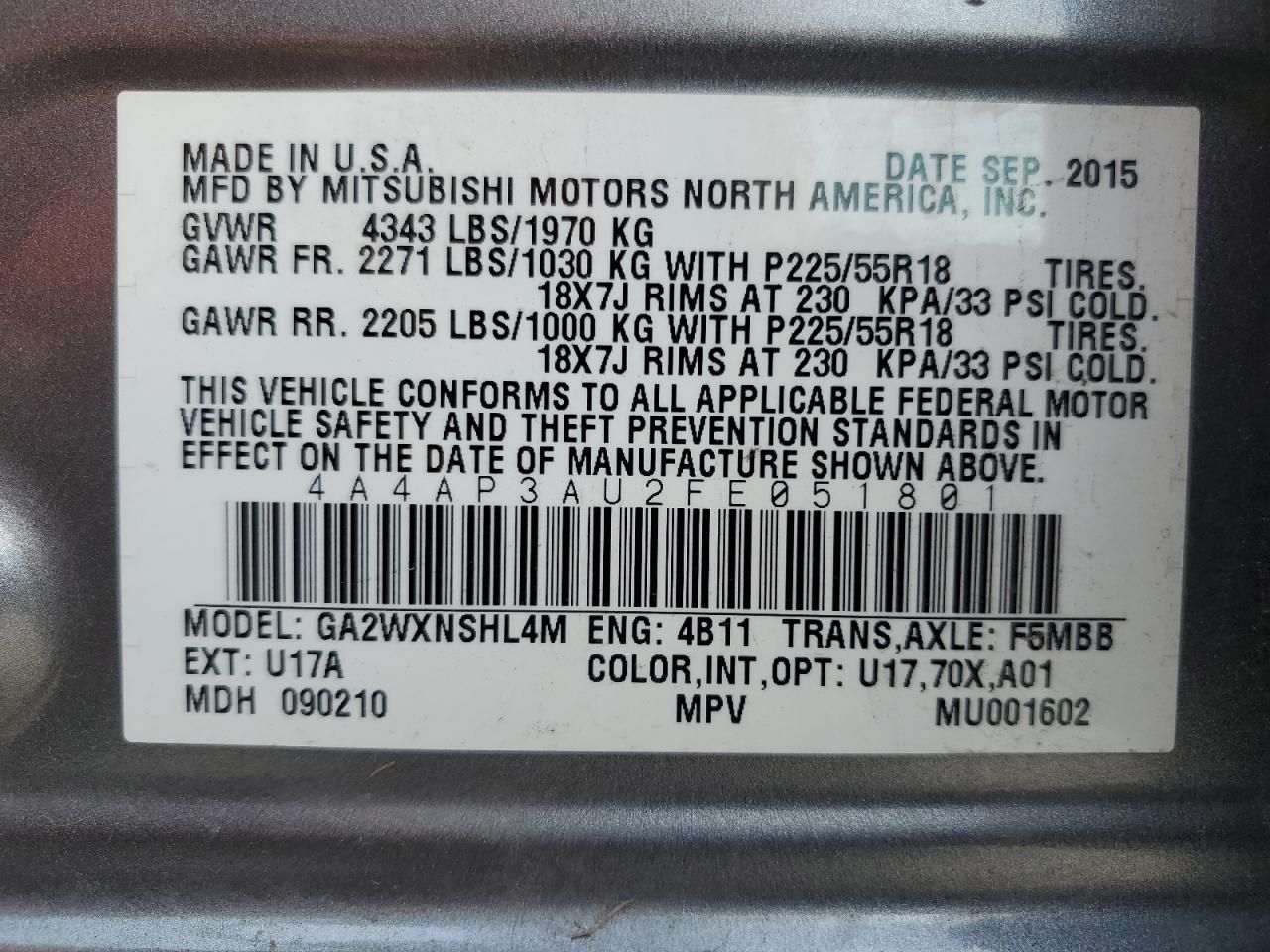 2015 Mitsubishi Outlander Sport es