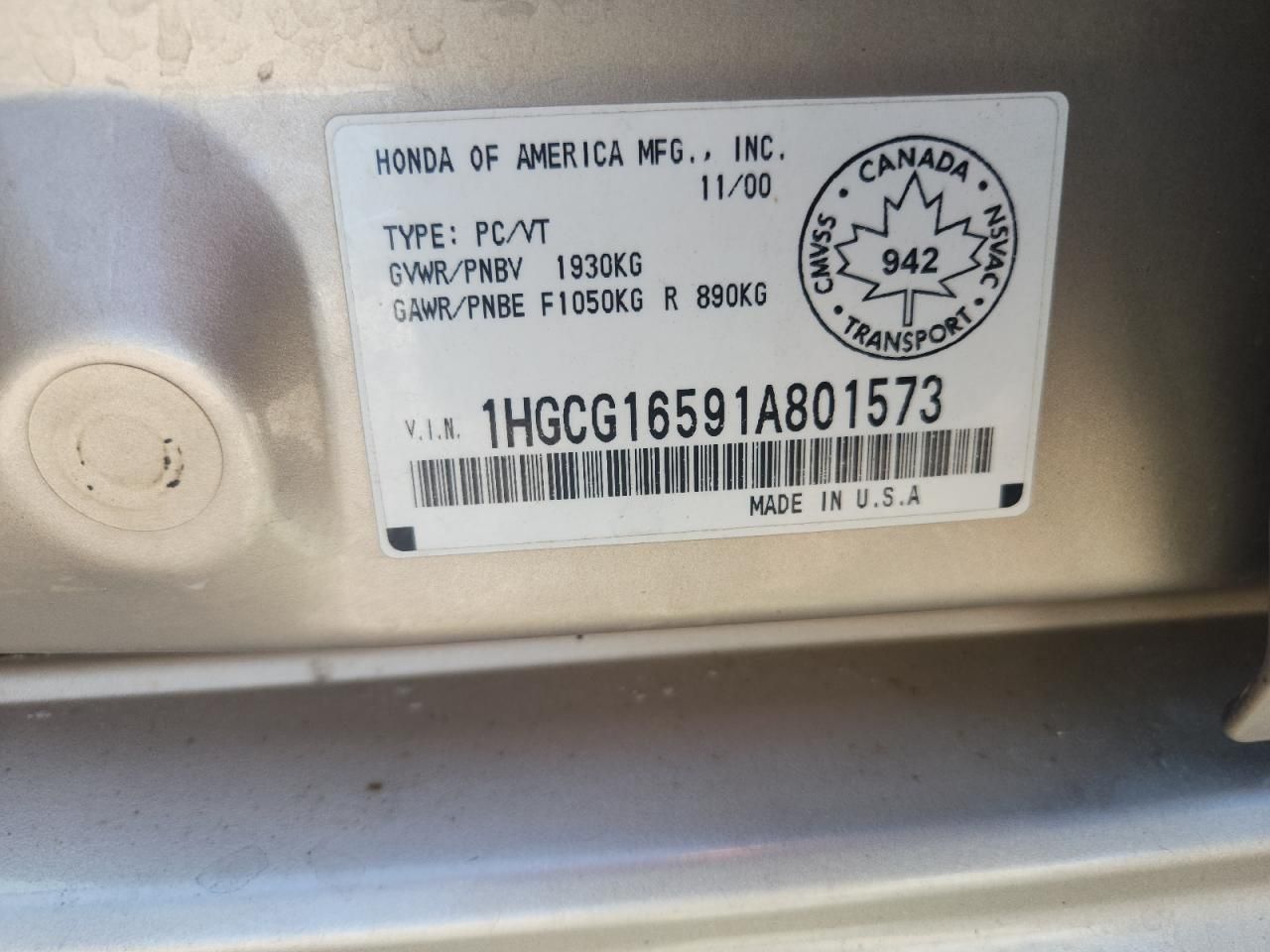 2001 Honda Accord ex