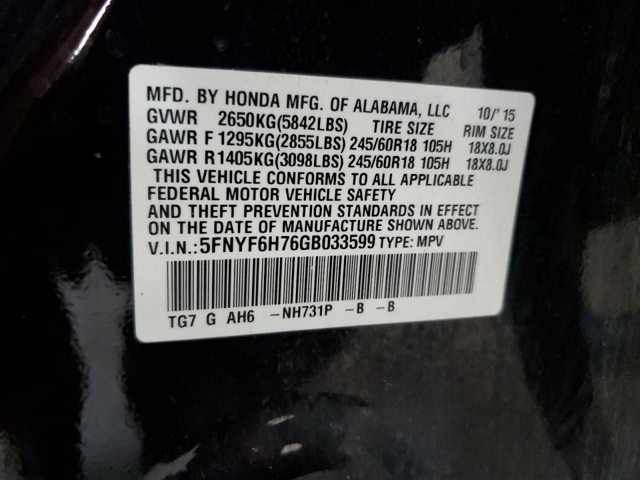 2016 Honda Pilot Exln