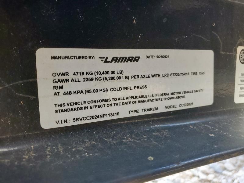2022 Lamar CC022025 Equipment Trailer