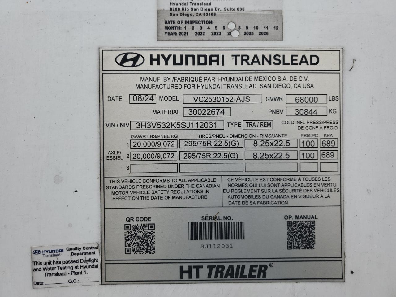 2025 Hyundai Translead VC2530152-AJS DRY Van Trailer