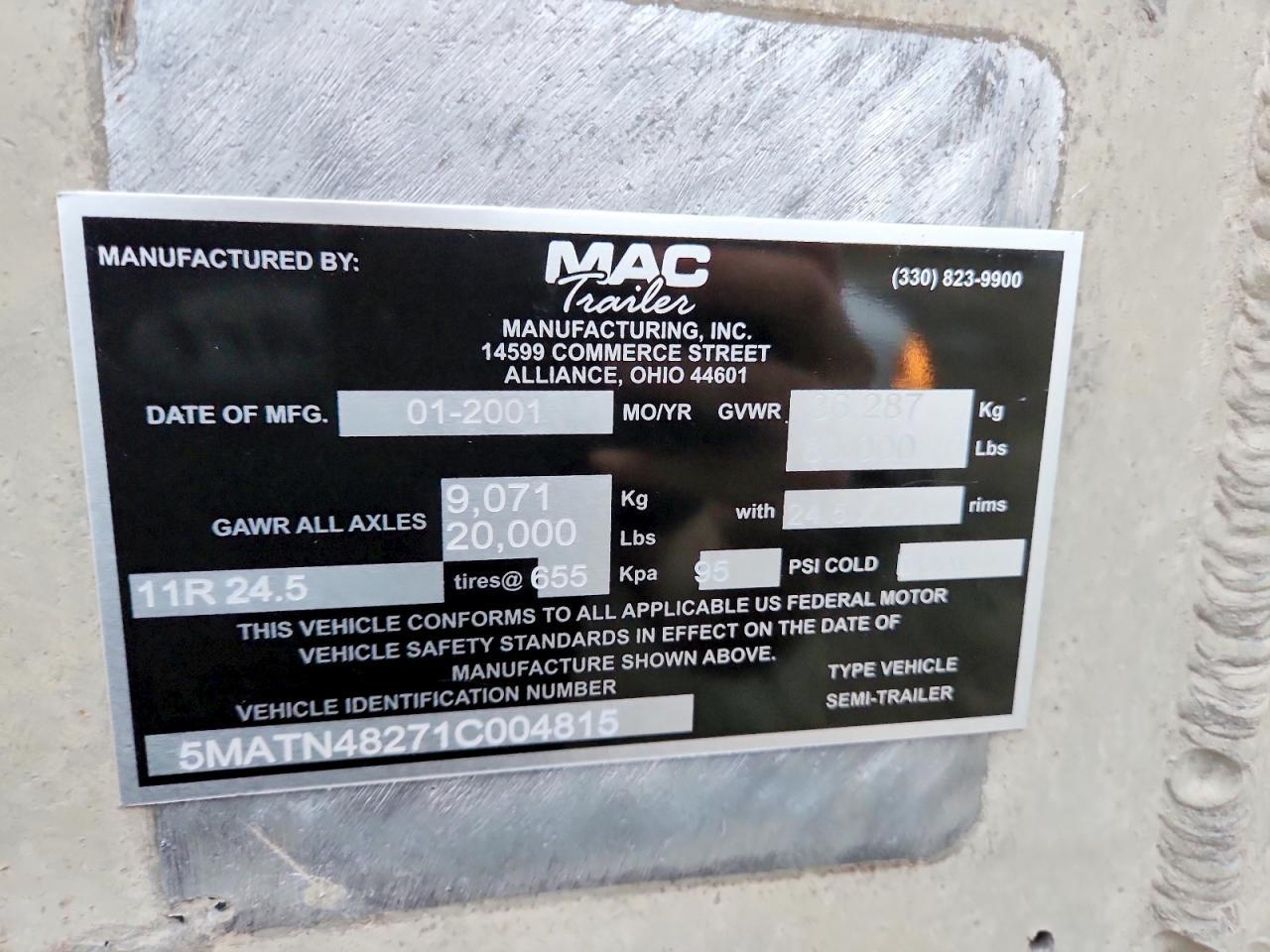 2001 MAC END Dump Trailer