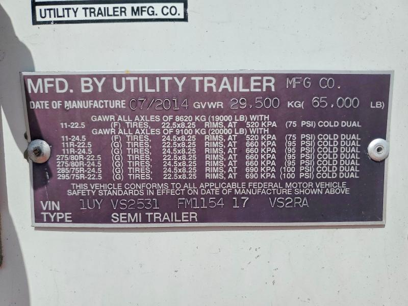 2015 Utility VS2RA Refrigerated Van Trailer
