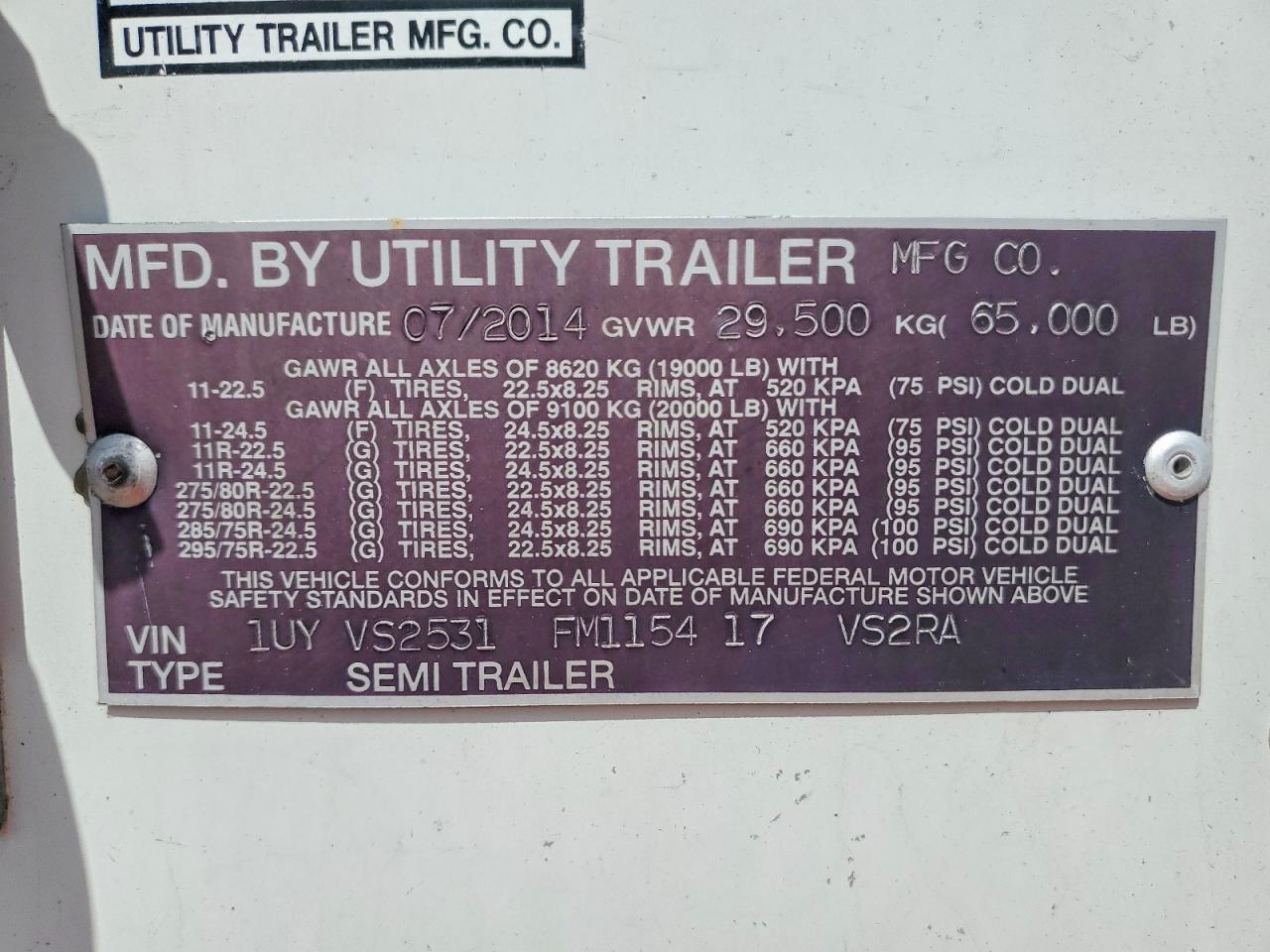 2015 Utility VS2RA Refrigerated Van Trailer