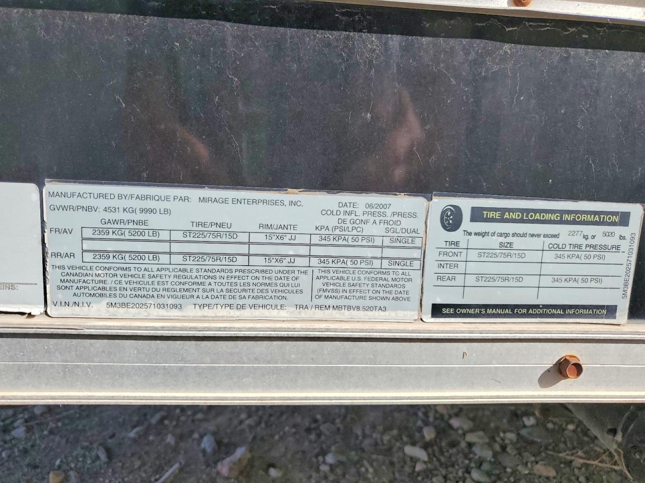 2007 Mirage Trailers 2007 Mirage MBTBV8.520TA3 Concession Trailer
