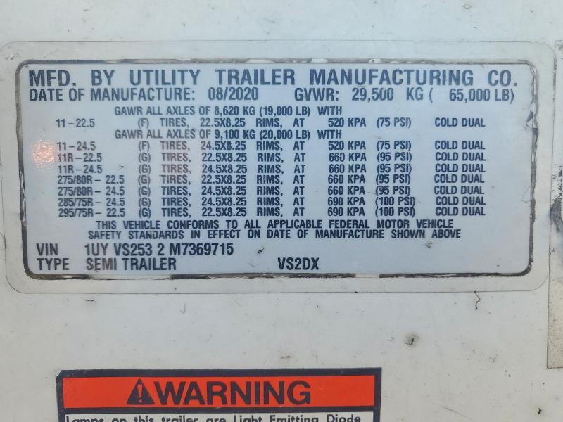 2021 Utility VS2DX DRY Van Trailer