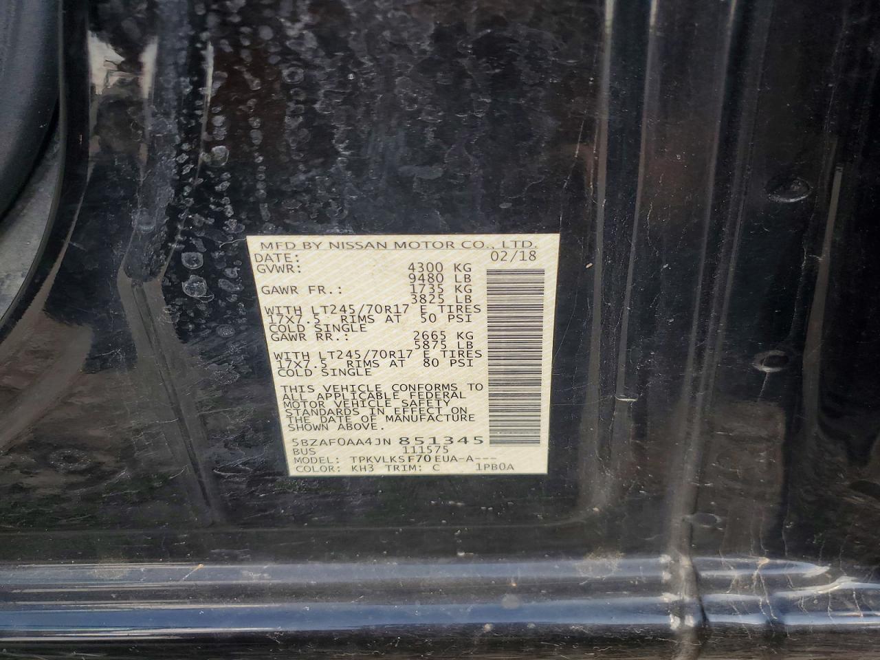 2018 Nissan NV 3500 HD SL