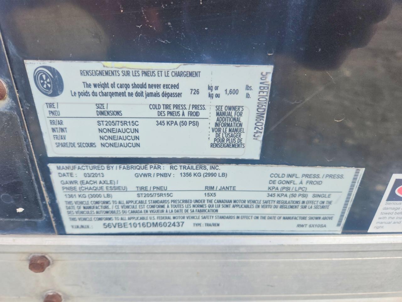 2013 RC RWT 6X10SA Enclosed Cargo Trailer