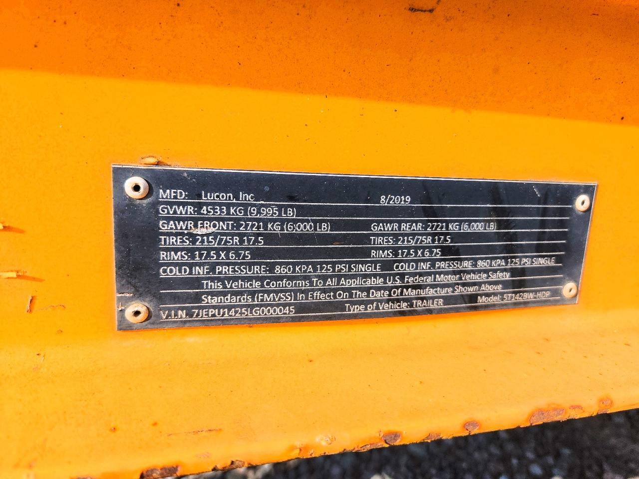 2020 Lucon 5T142BW-HDP Equipment Trailer