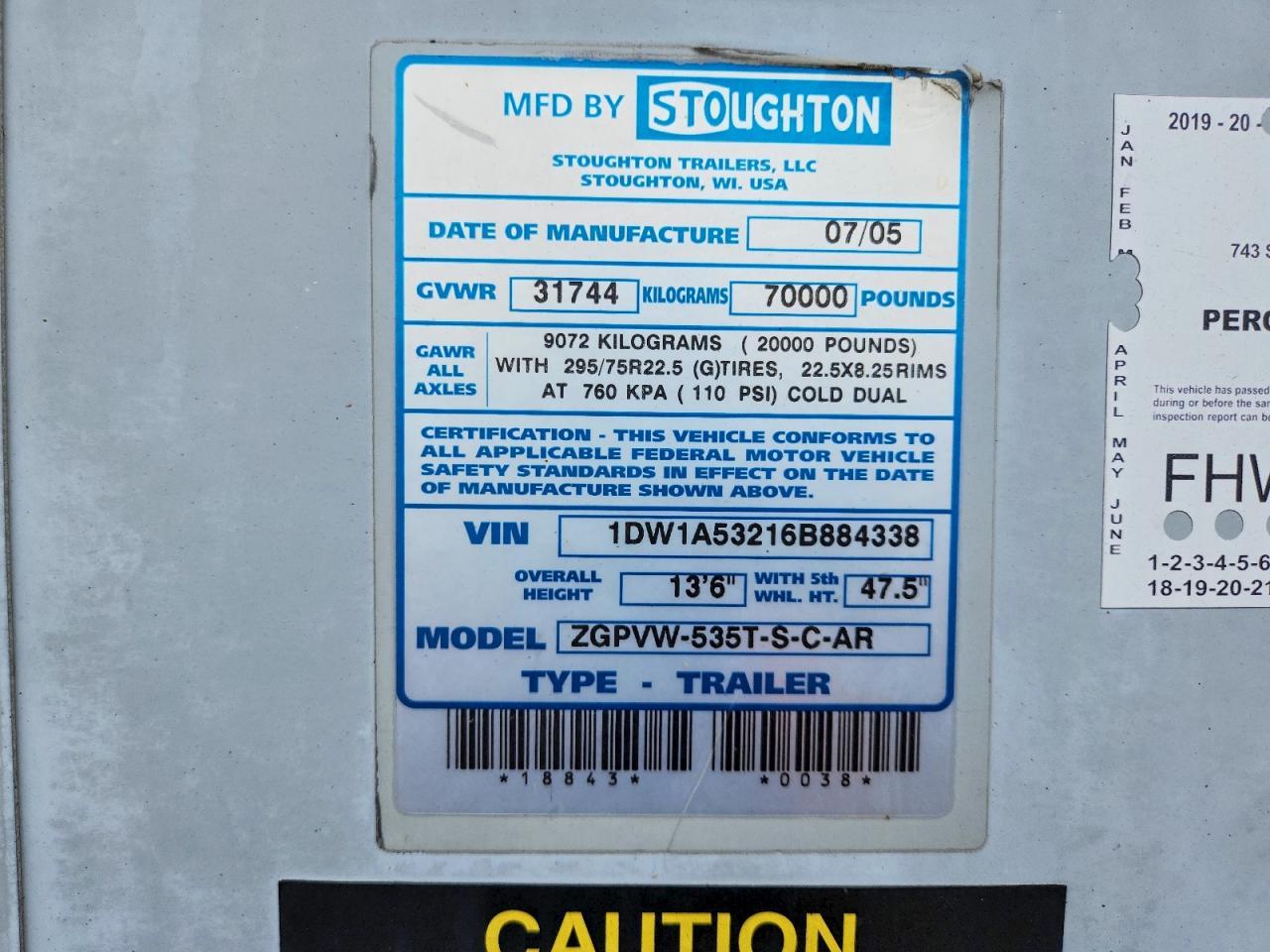 2006 Stoughton 53 2006 Stoughton ZGPVW-535T-S-C-AR DRY Van Trailer