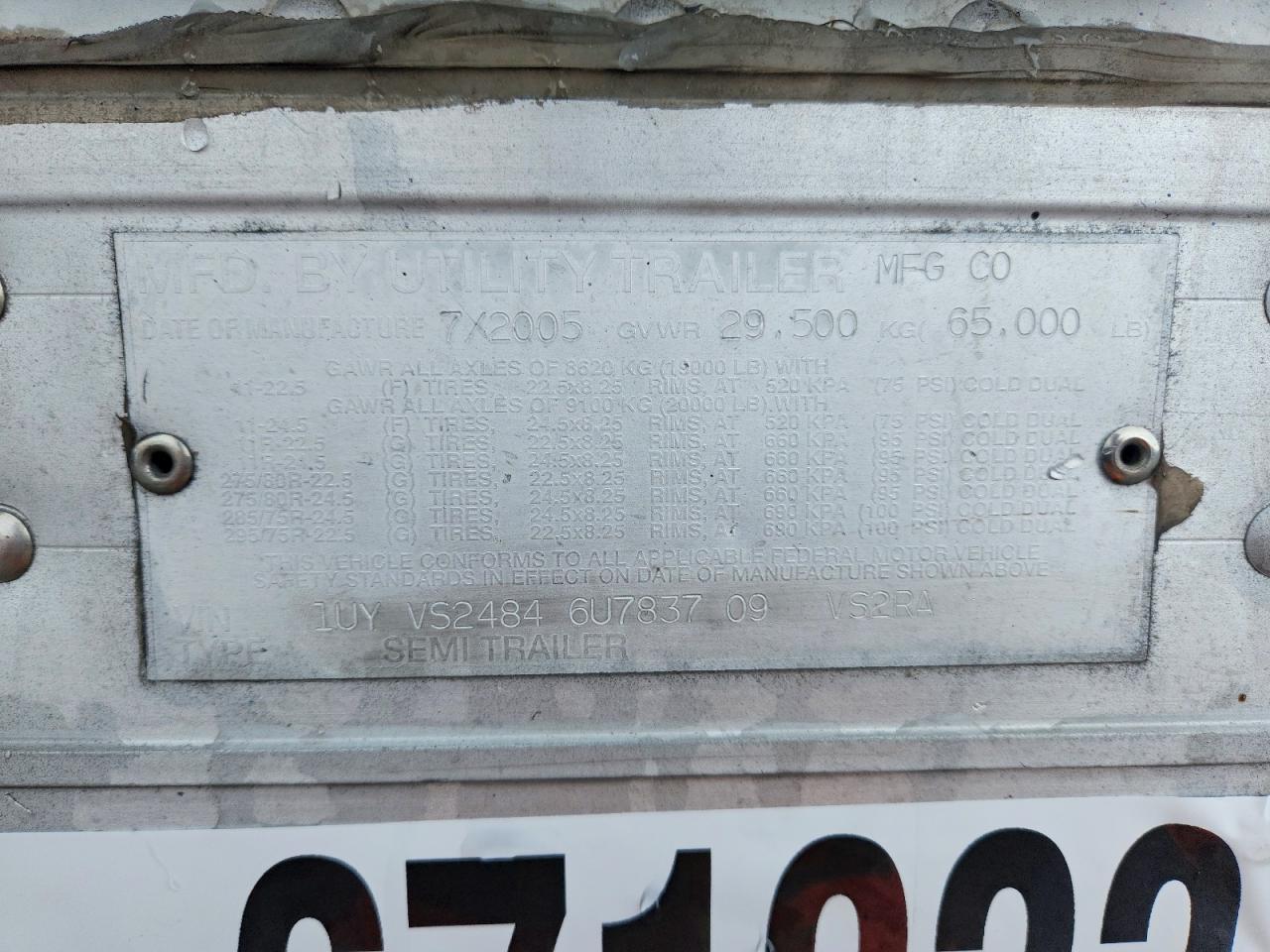 2004 Utility Trailer 2006 Utility VS2RA Refrigerated Van Trailer