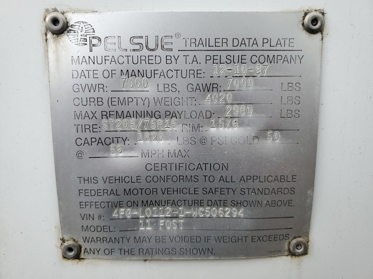 1997 Pelsue Trailer