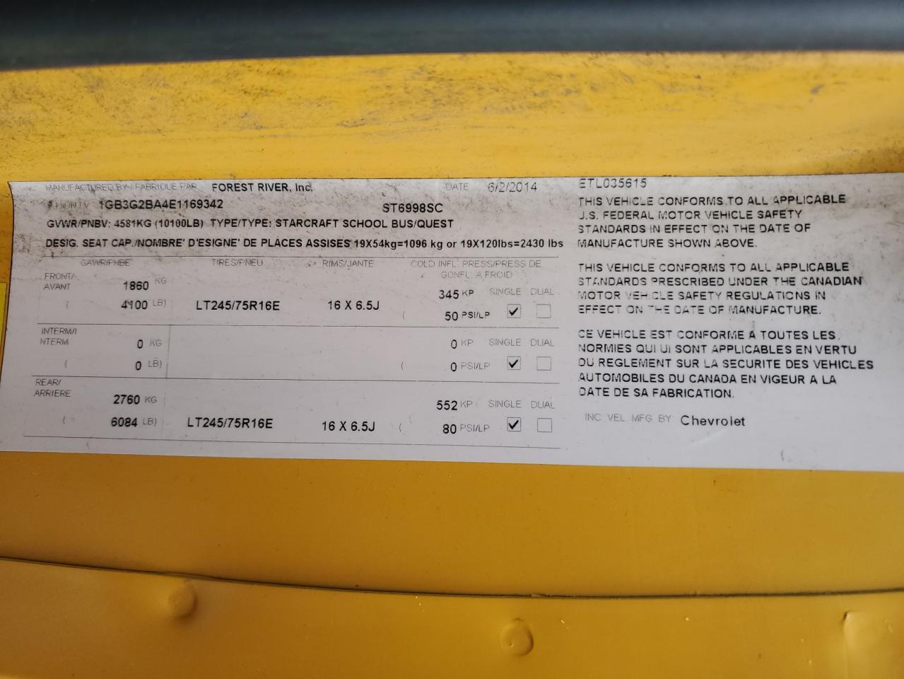 2014 Chev Rolet Express School Bus