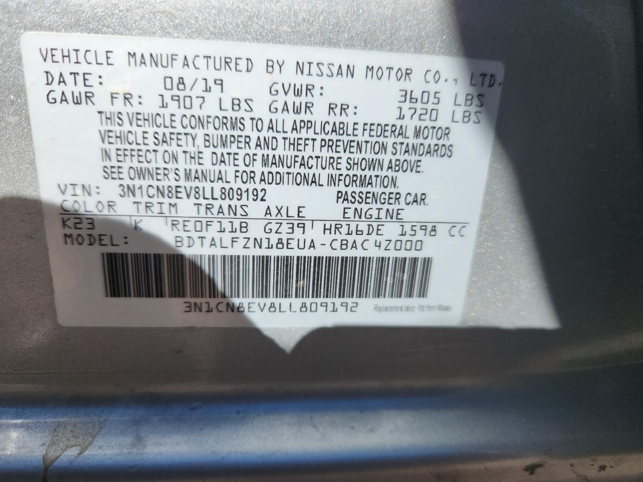 2020 Nissan Versa sv