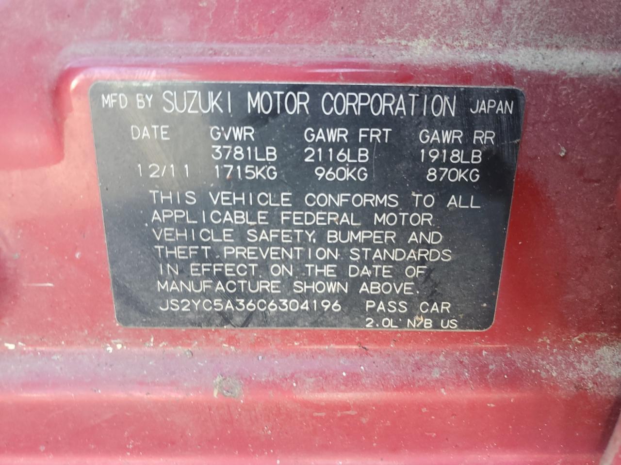 2012 Suzuki SX4 le
