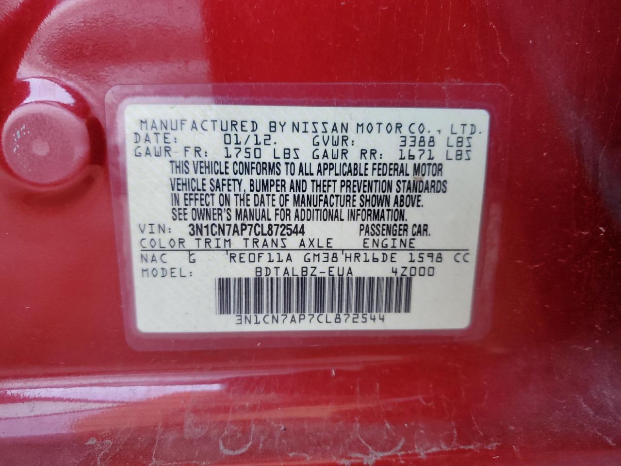 2012 Niss Versa 1.6 s