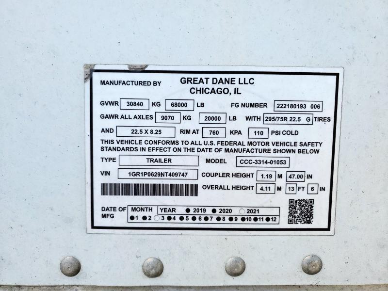 2022 Great Dane Trai 2022 Great Dane CCC-3314-01053 DRY Van Trailer