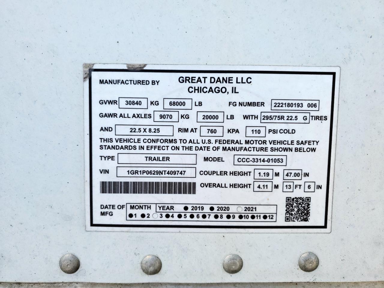 2022 Great Dane Trai 2022 Great Dane CCC-3314-01053 DRY Van Trailer