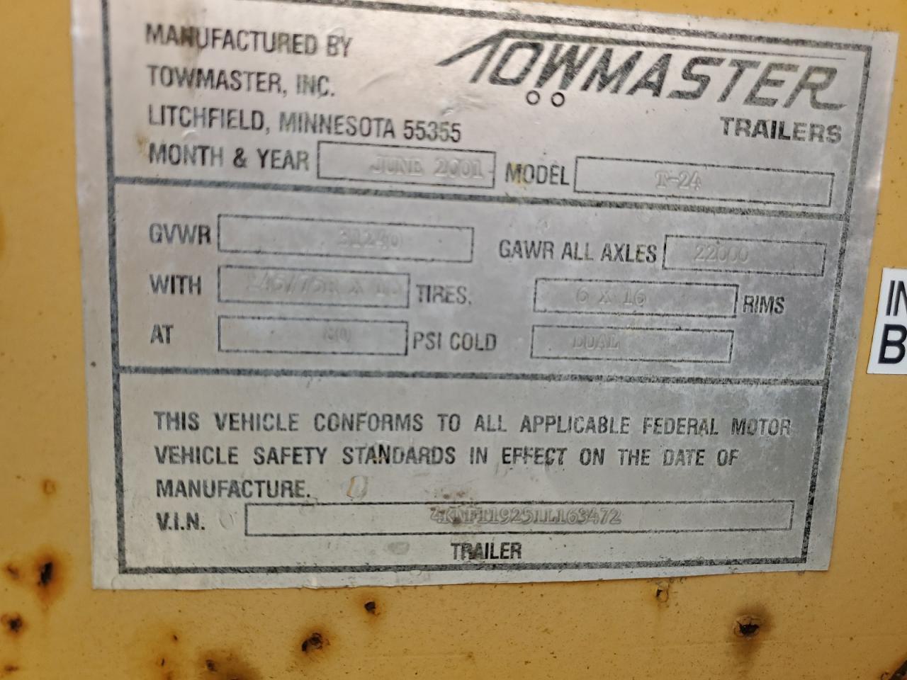 2001 Tmas 2001 Towmaster Equipment Trailer