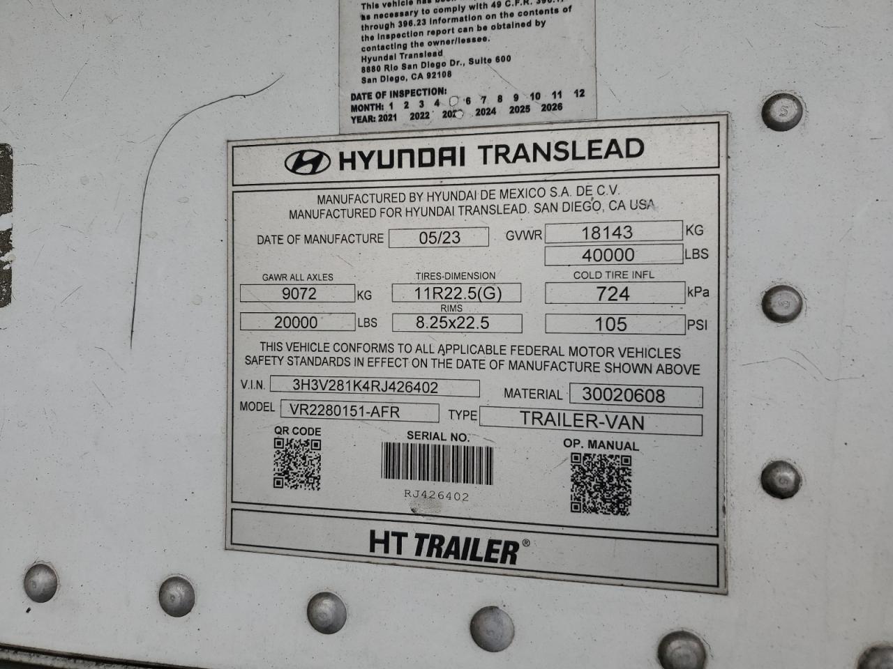 2024 Hyundai Translead VR2280151-AFR Refrigeratedvan Trailer