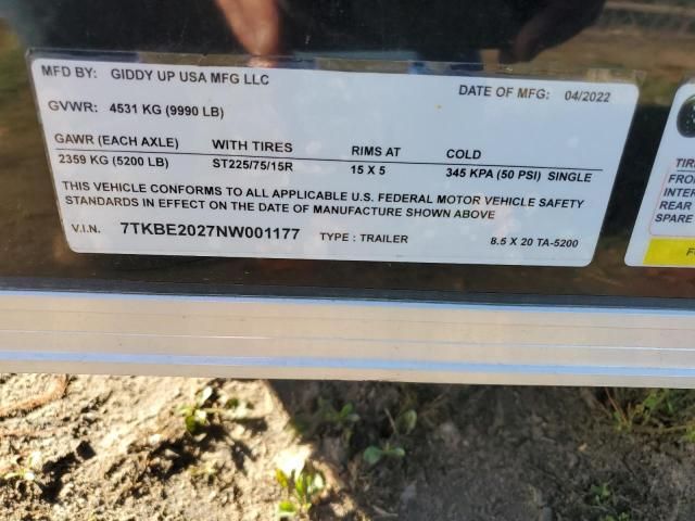 2022 Giddy Up 8.5 X 20 TA-5200 Enclosed Cargo Trailer