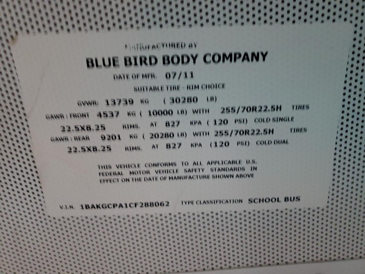 2012 Blubird 2012 Bluebird Vision-School Bus