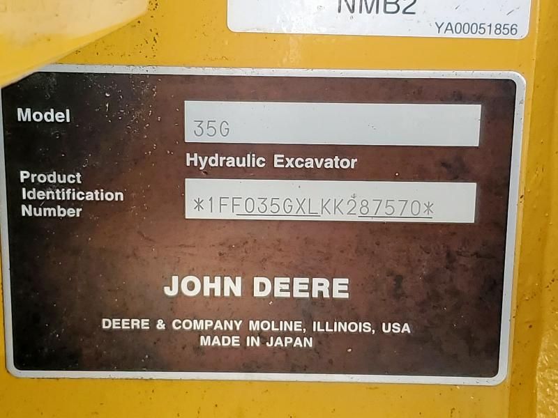 2019 John Deere 35G Mini Excavator