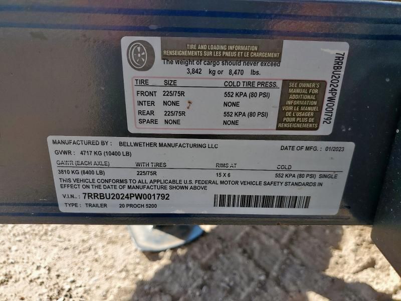2023 Bellwether 20 Proch Equipment Trailer