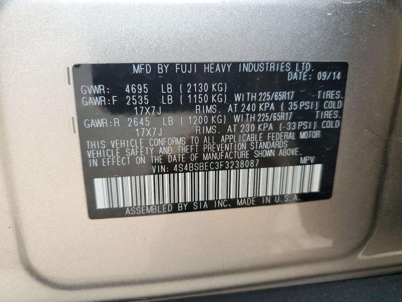 2015 Subaru Outback 2.5I Premium