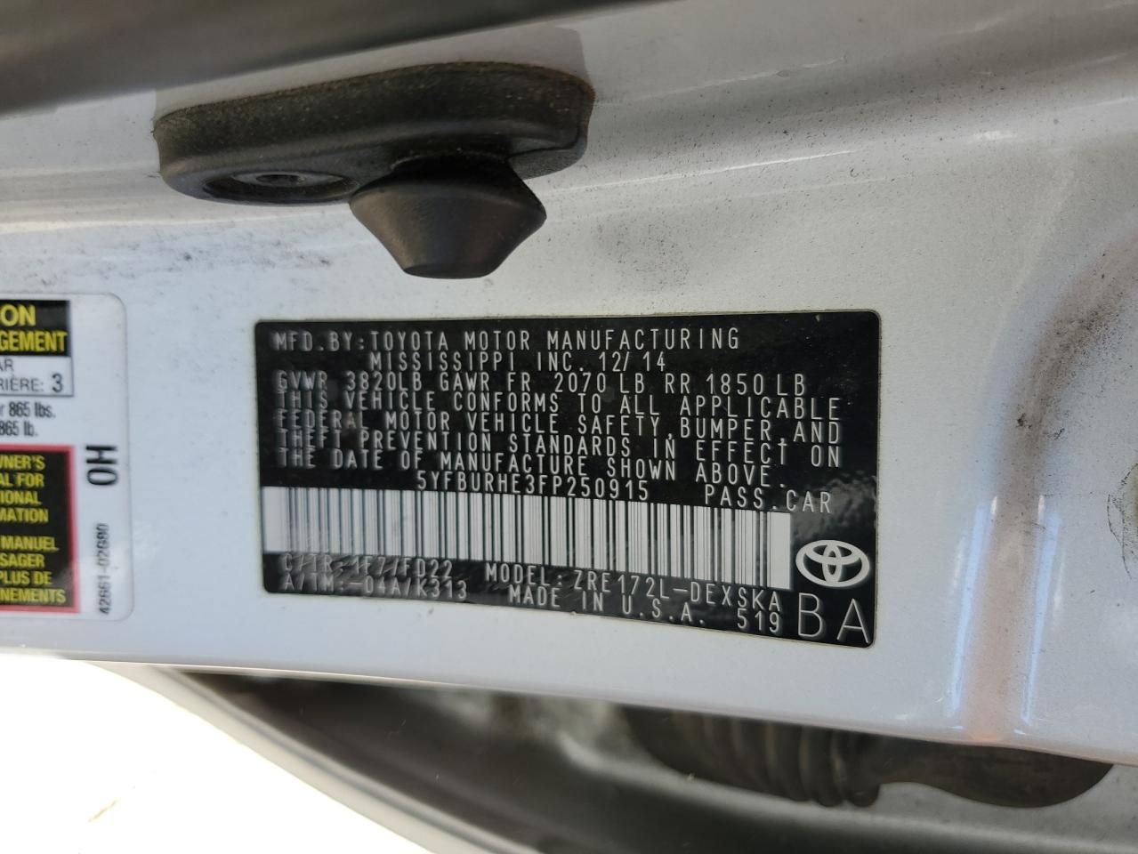 2015 Toyota Corolla l