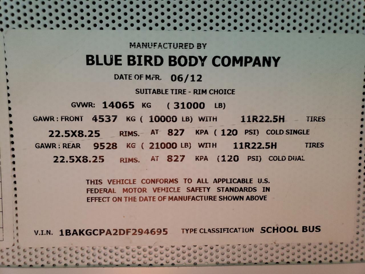 2013 Blubird 2013 BLU Bird BB Conventional School Bus