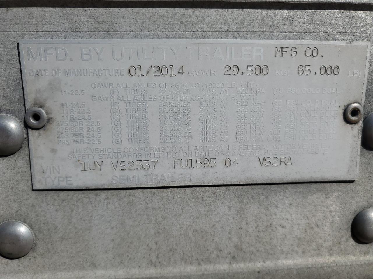 2015 Utility VS2RA Refrigerated Van Trailer