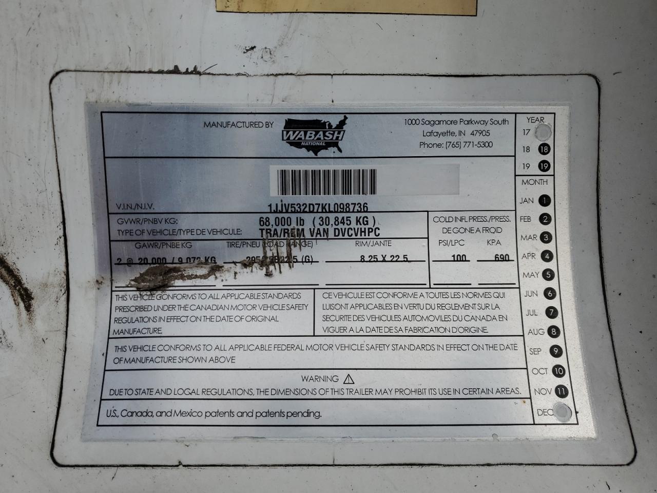 2019 Wabash DRY Freight Trailer