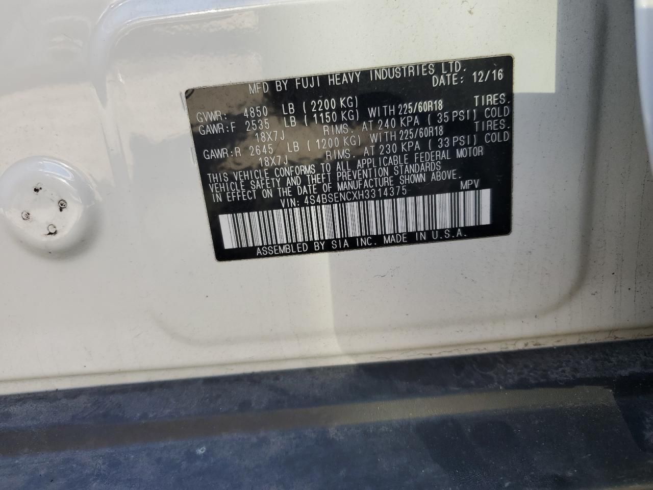 2017 Subaru Outback 3.6r Limited