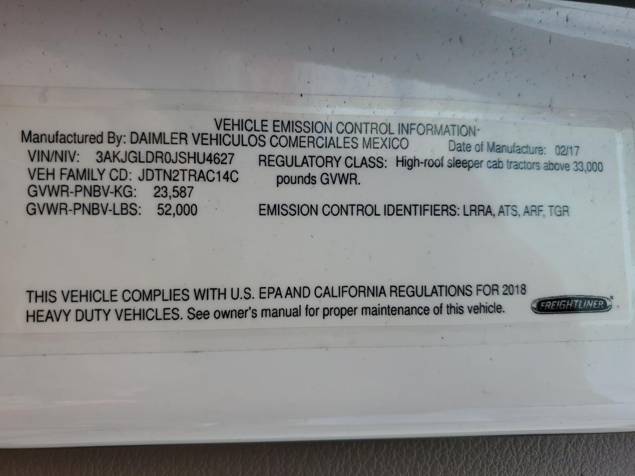 2018 Freigliner 2018 Freightliner Cascadia 125 Semi Truck