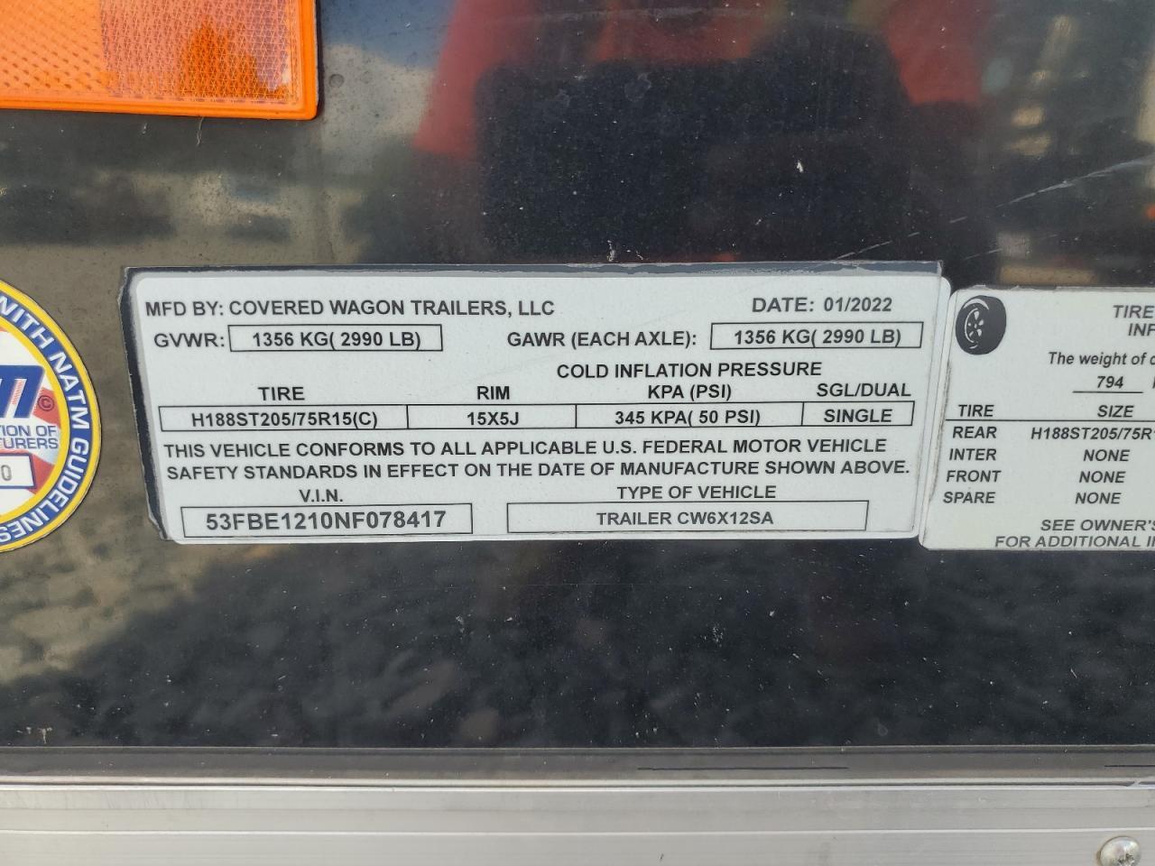 2022 Covered Wagon CW6X12SA Enclosed Cargo Trailer