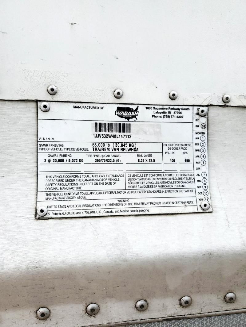 2008 Wabash Rflwhsa Refrigerated Van Trailer